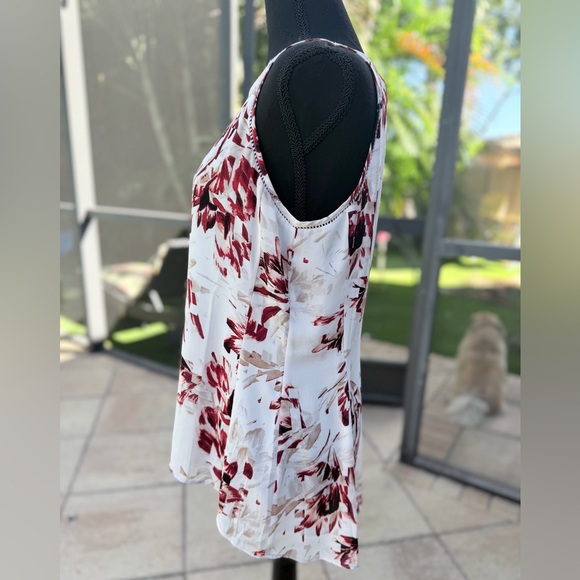 White House Black Market Floral Print Tank Camisole Ecru - Picture 2 of 8